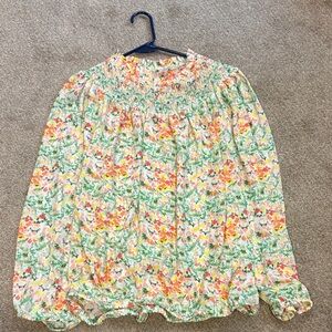 LOFT Floral Blouse in Green and Orange